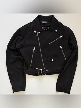 The Kooples Black Cropped Moto Jacket with Silver Hardware
